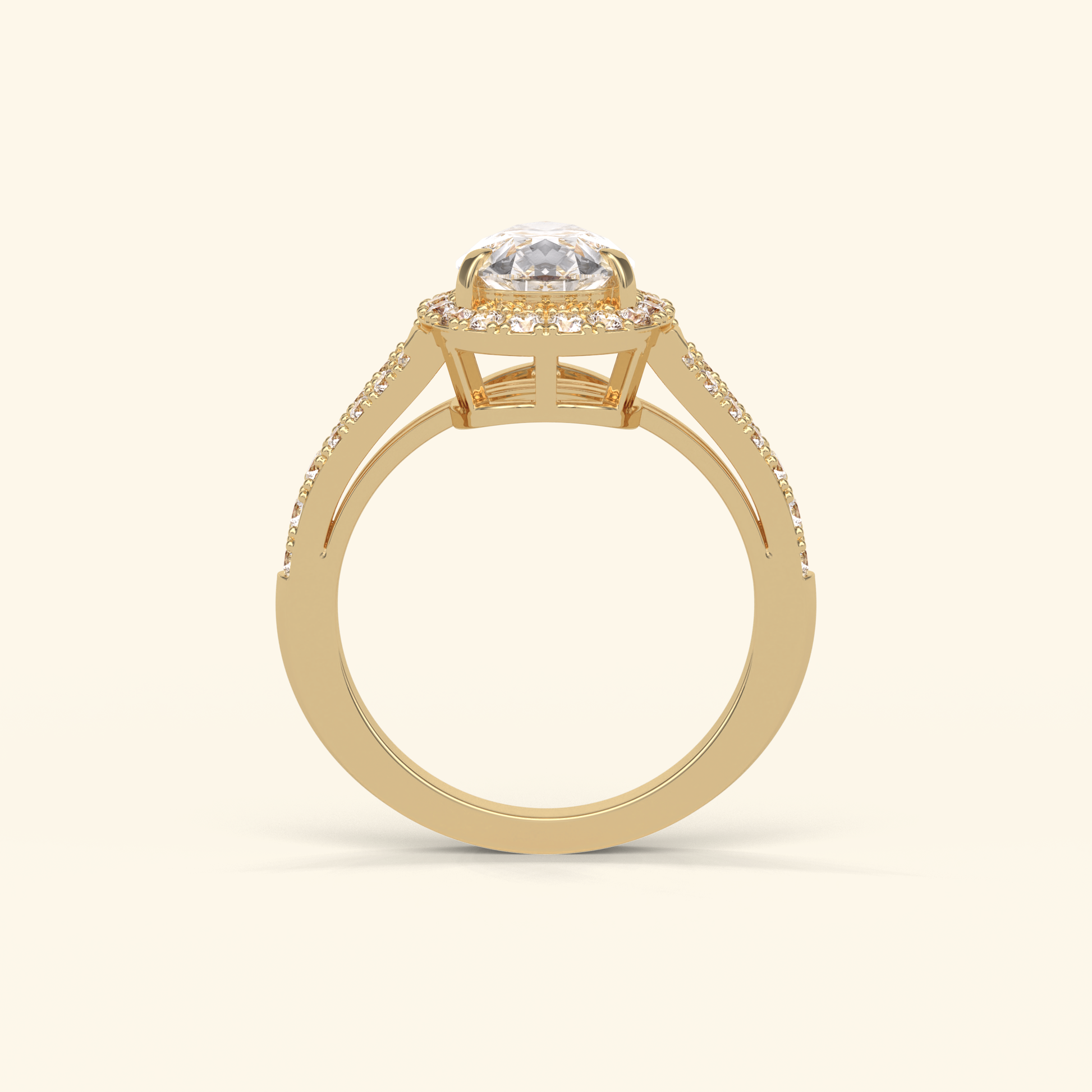 Pear Moissanite Halo Engagement Ring – 3.1 CT Center Stone with Split Shank Band in Solid Gold