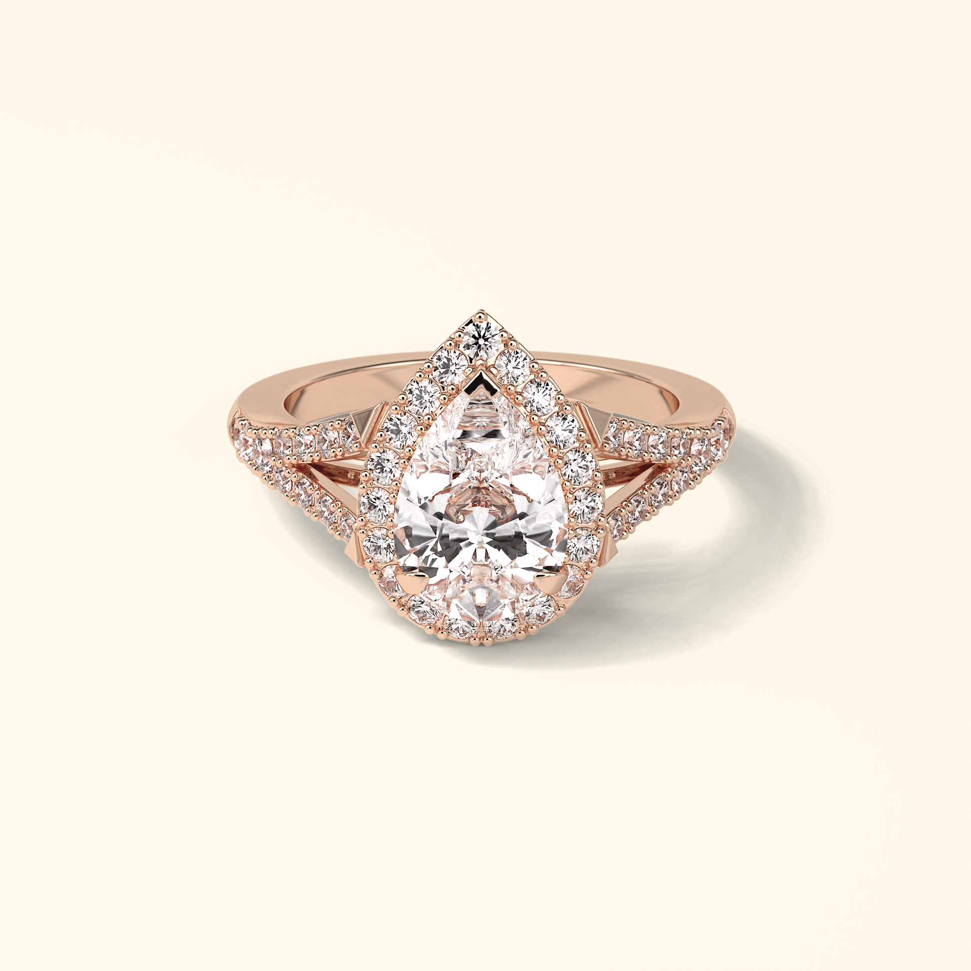 Pear Moissanite Halo Engagement Ring – 3.1 CT Center Stone with Split Shank Band in Solid Gold