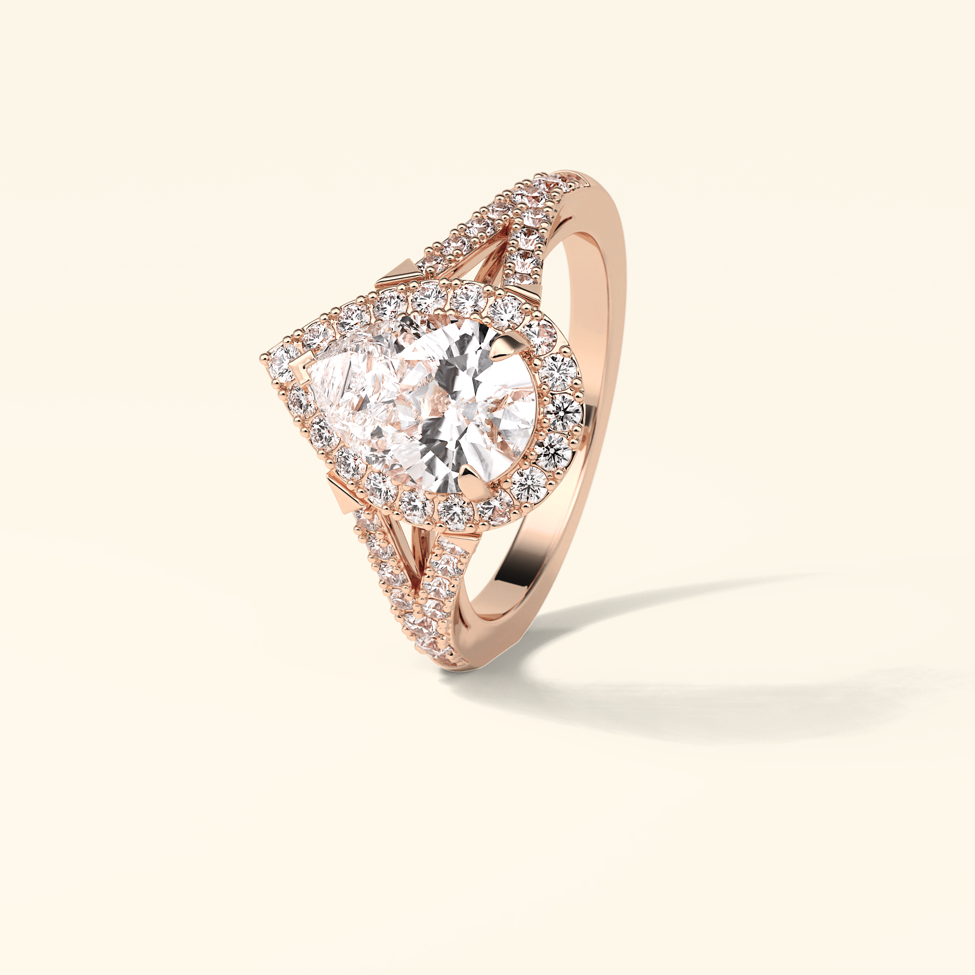 Pear Moissanite Halo Engagement Ring – 3.1 CT Center Stone with Split Shank Band in Solid Gold