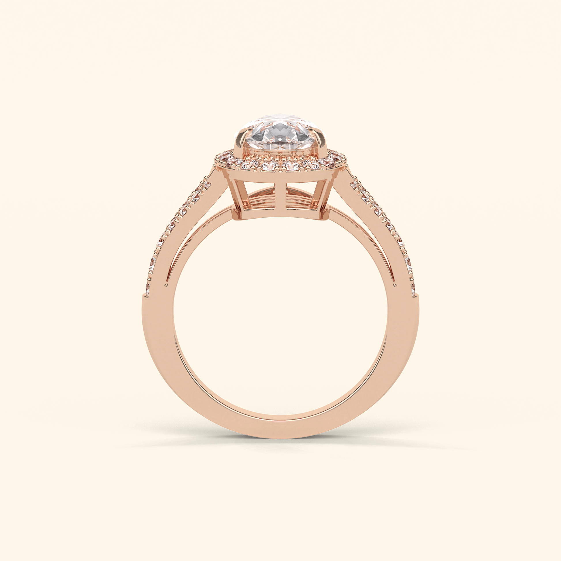 Pear Moissanite Halo Engagement Ring – 3.1 CT Center Stone with Split Shank Band in Solid Gold
