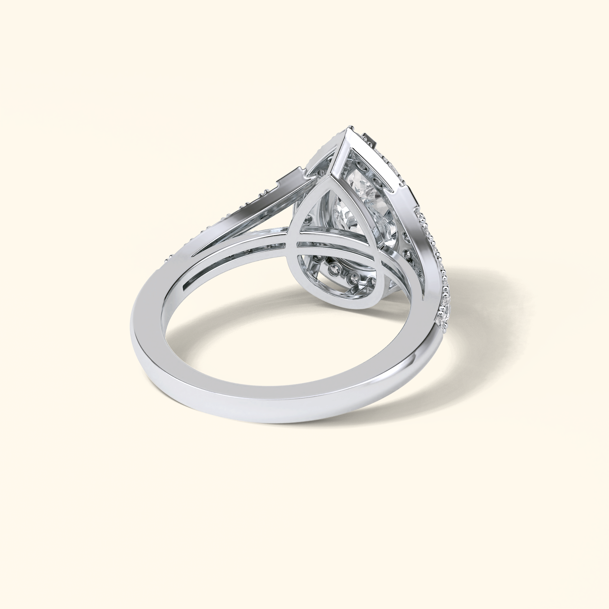 Pear Moissanite Halo Engagement Ring – 3.1 CT Center Stone with Split Shank Band in Solid Gold