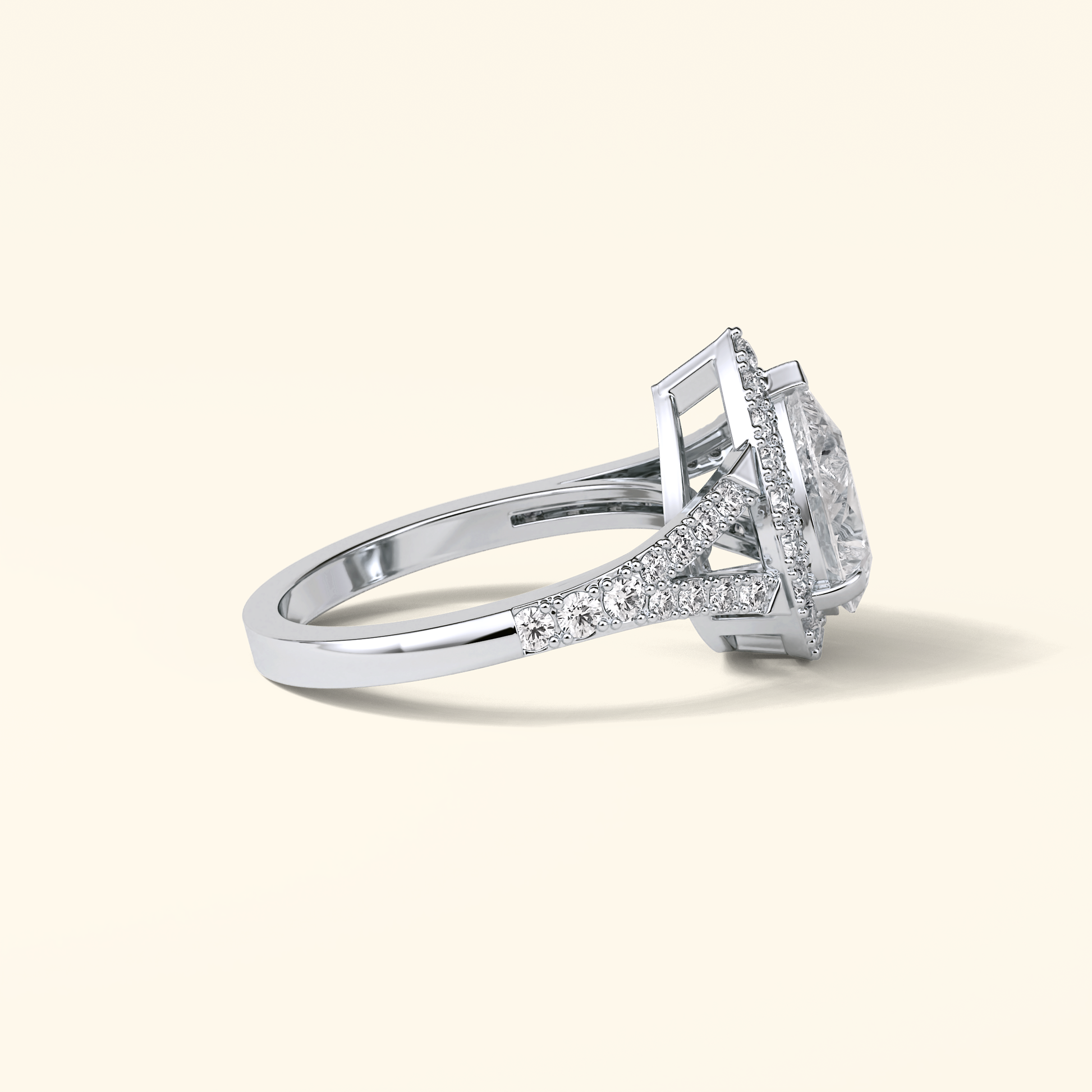 Pear Moissanite Halo Engagement Ring – 3.1 CT Center Stone with Split Shank Band in Solid Gold
