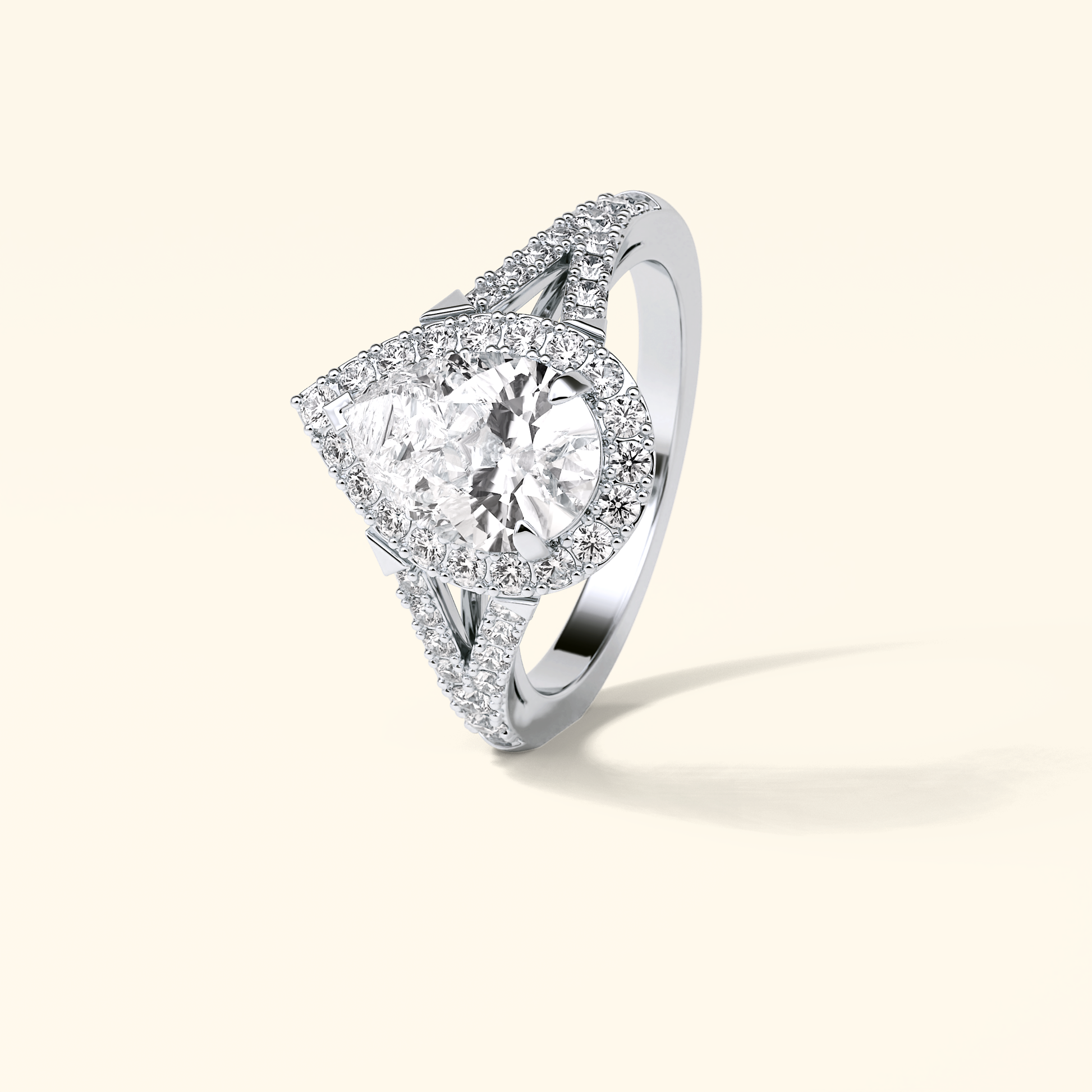 Pear Moissanite Halo Engagement Ring – 3.1 CT Center Stone with Split Shank Band in Solid Gold