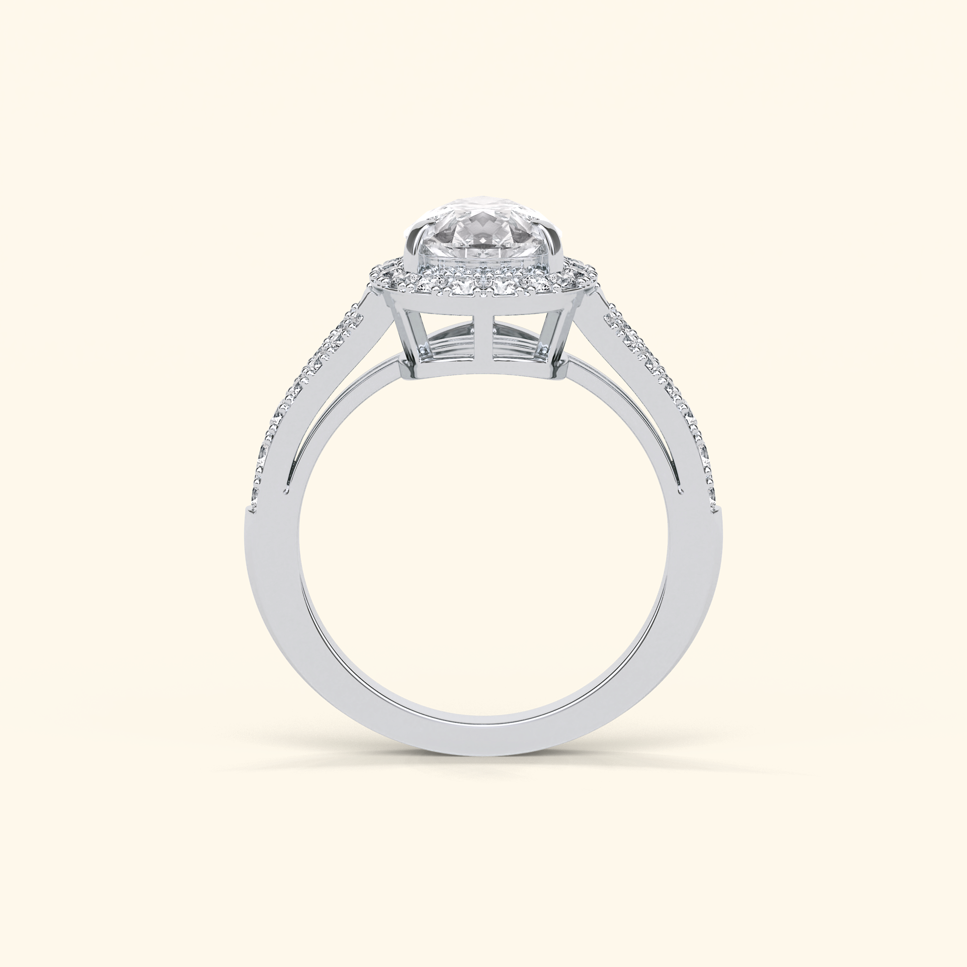Pear Moissanite Halo Engagement Ring – 3.1 CT Center Stone with Split Shank Band in Solid Gold