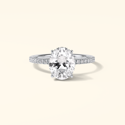 Oval Moissanite Hidden Halo Engagement Ring – 2.72 CT Center Stone with Pave Band in Solid Gold