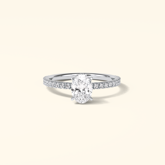 Oval Moissanite Hidden Halo Engagement Ring – 1.33 CT Center Stone with Pave Band in Solid Gold