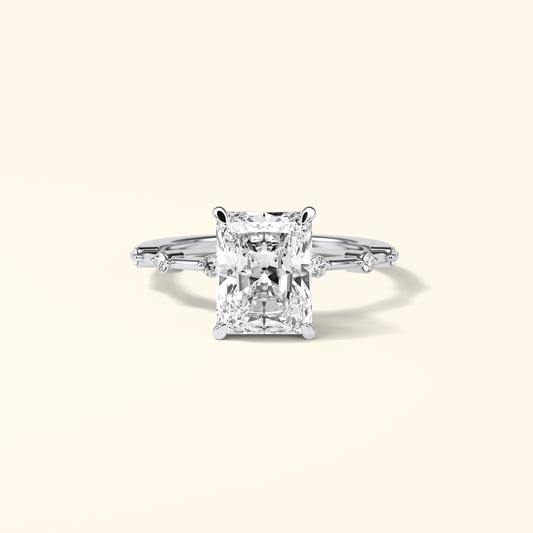 Radiant Moissanite Dainty Engagement Ring – 2.43 CT Center Stone in Solid Gold