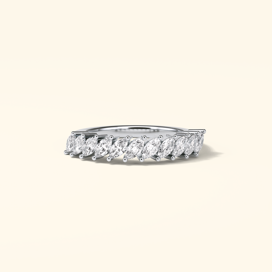0.78 CT Marquise Moissanite Half Eternity Wedding Band in Solid Gold – DEF Color, VVS Clarity