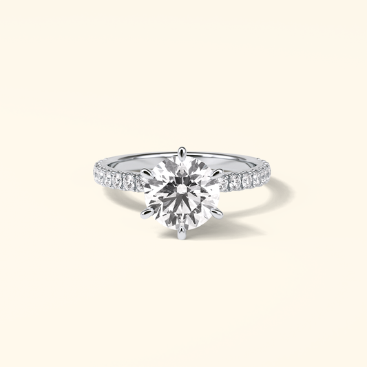Round Moissanite Engagement Ring – 2.30 CT Center Stone with Pave Band in Solid Gold