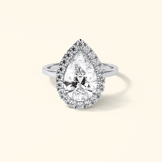 Pear Moissanite Hidden Halo Engagement Ring – 3.10 CT Center Stone in Solid Gold