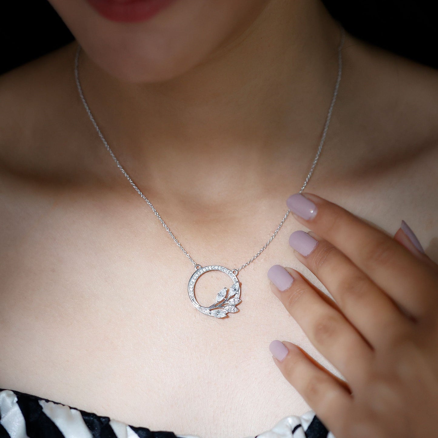 1.18 TCW Marquise & Round Cut Moissanite Necklace With Leaf Eternity Style 2