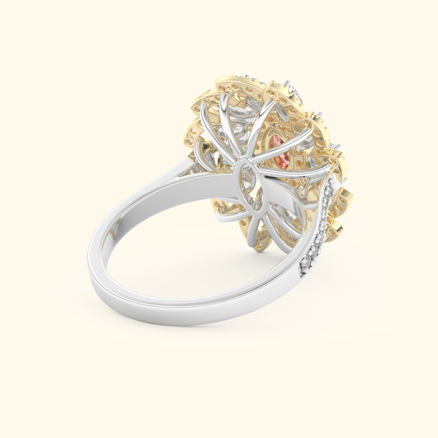 Marquise Moissanite Cluster Engagement Ring – 0.18 CT Center Stone with Pave Band in Solid Gold