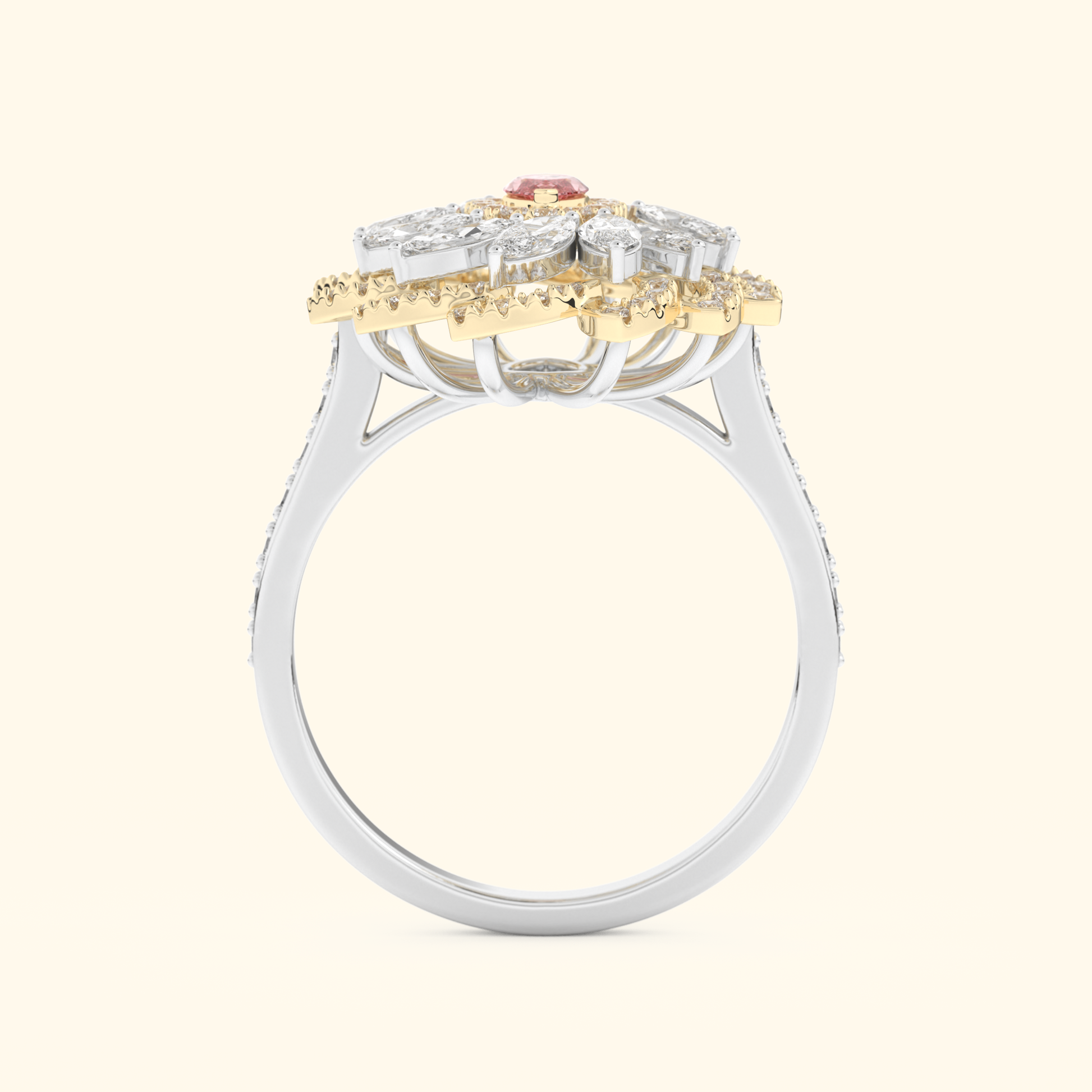 Marquise Moissanite Cluster Engagement Ring – 0.18 CT Center Stone with Pave Band in Solid Gold