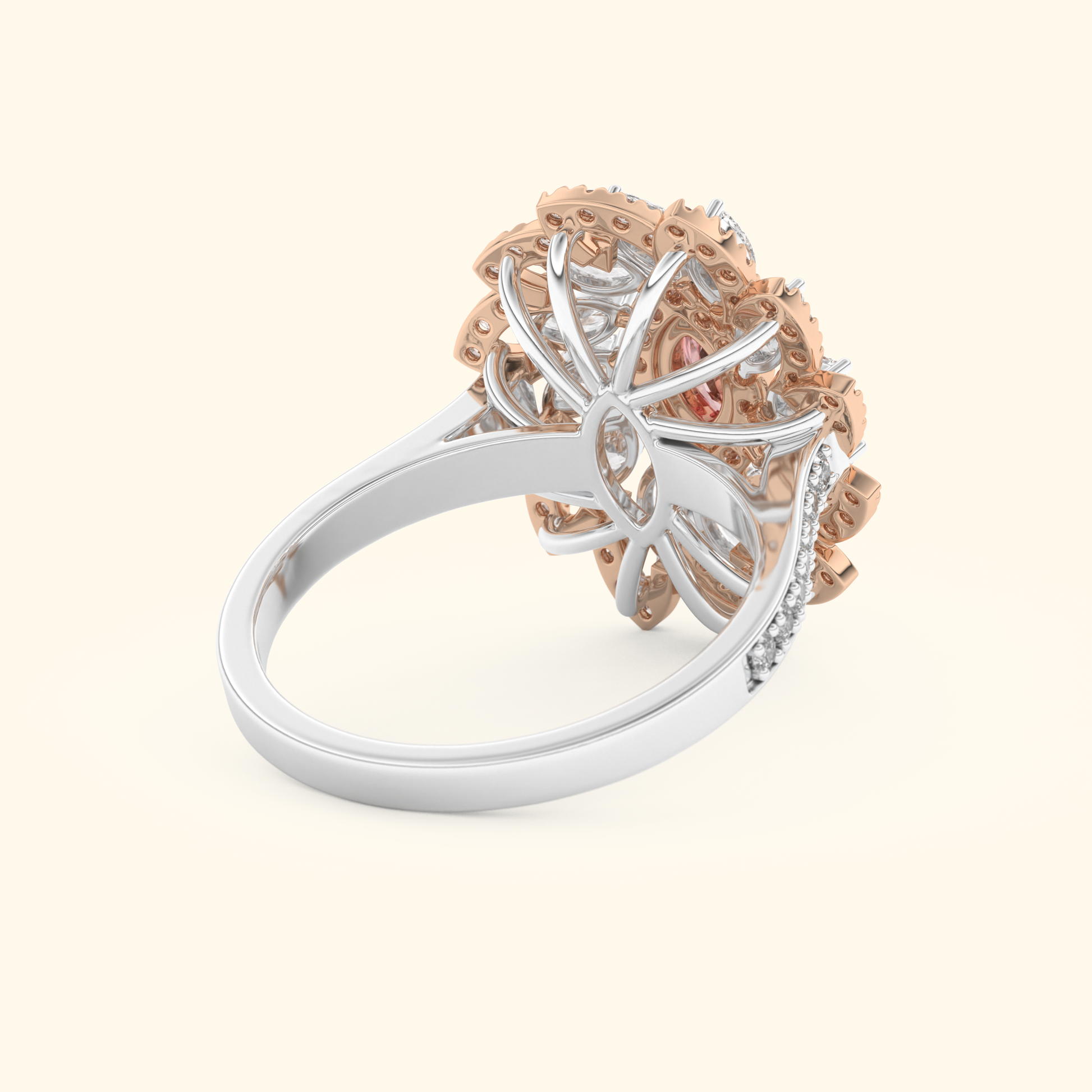 Marquise Moissanite Cluster Engagement Ring – 0.18 CT Center Stone with Pave Band in Solid Gold