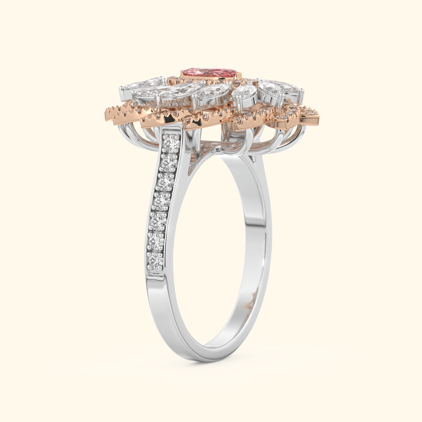 Marquise Moissanite Cluster Engagement Ring – 0.18 CT Center Stone with Pave Band in Solid Gold