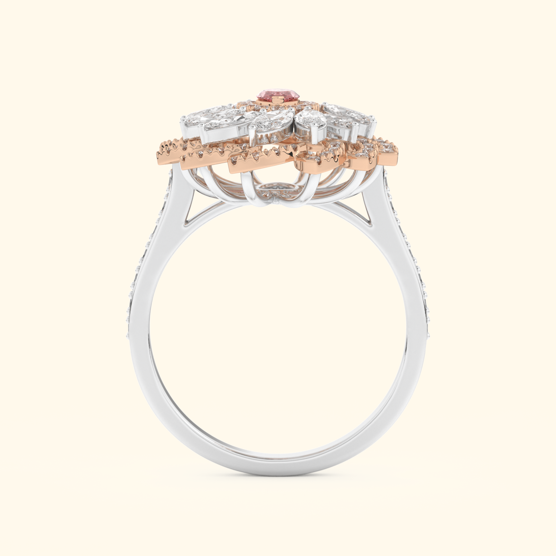 Marquise Moissanite Cluster Engagement Ring – 0.18 CT Center Stone with Pave Band in Solid Gold