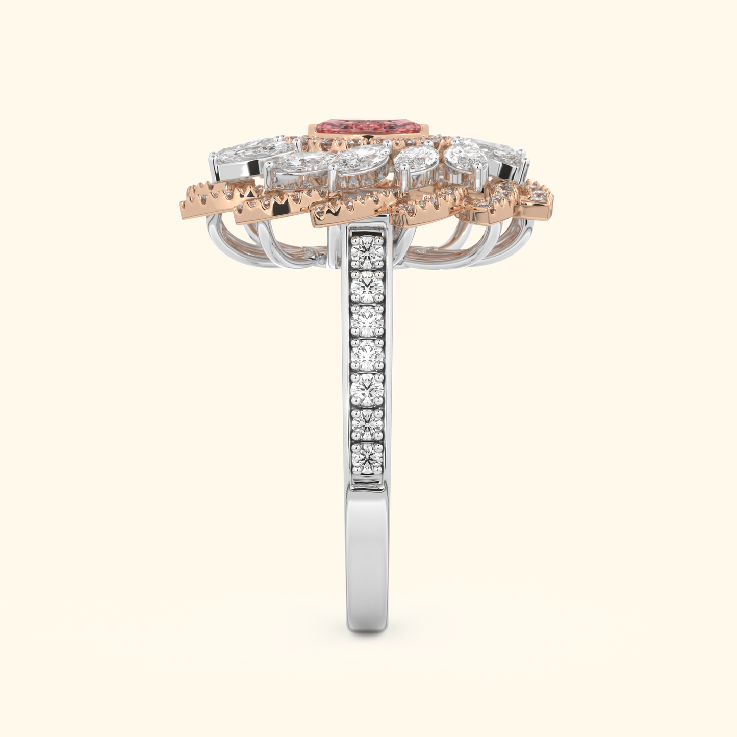 Marquise Moissanite Cluster Engagement Ring – 0.18 CT Center Stone with Pave Band in Solid Gold