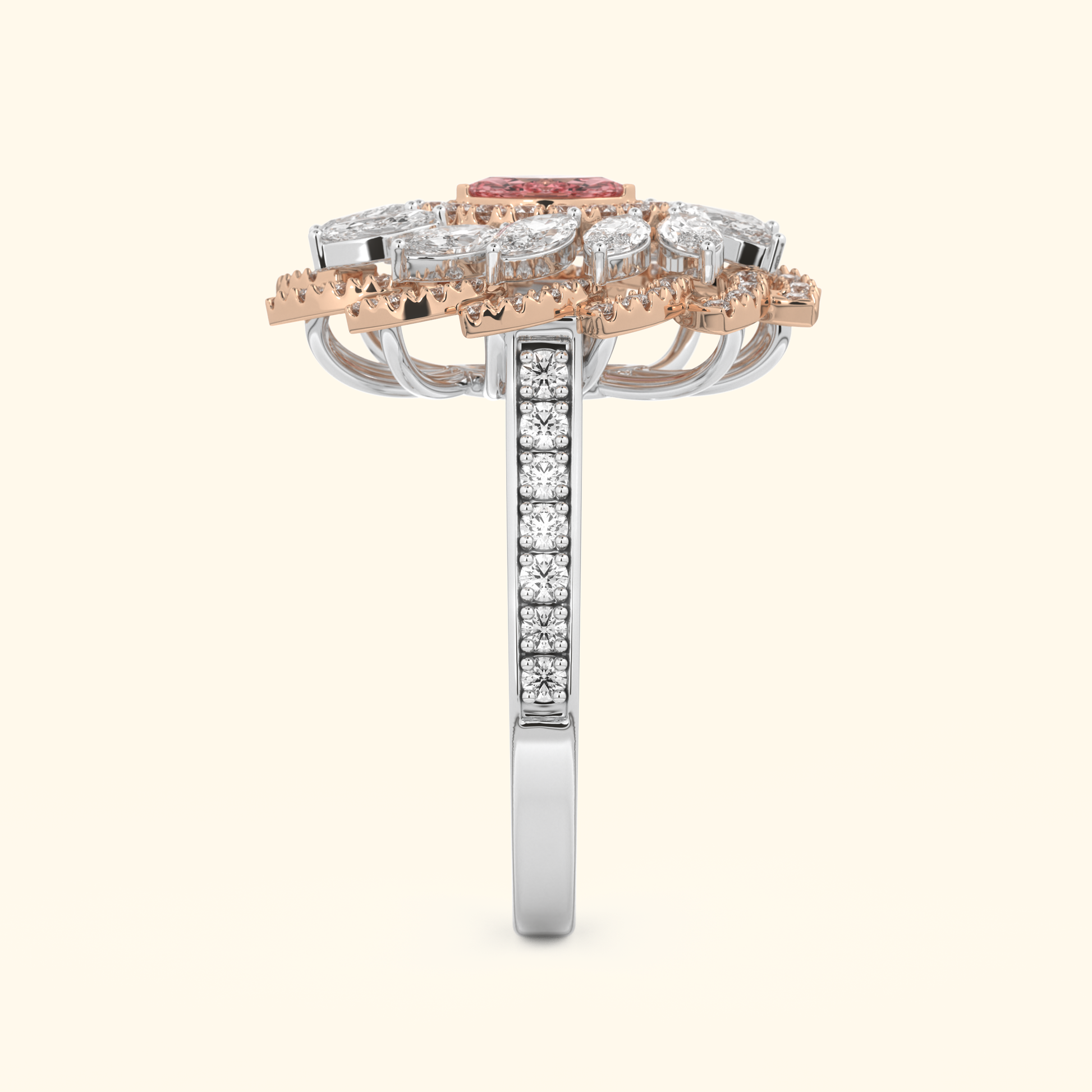 Marquise Moissanite Cluster Engagement Ring – 0.18 CT Center Stone with Pave Band in Solid Gold