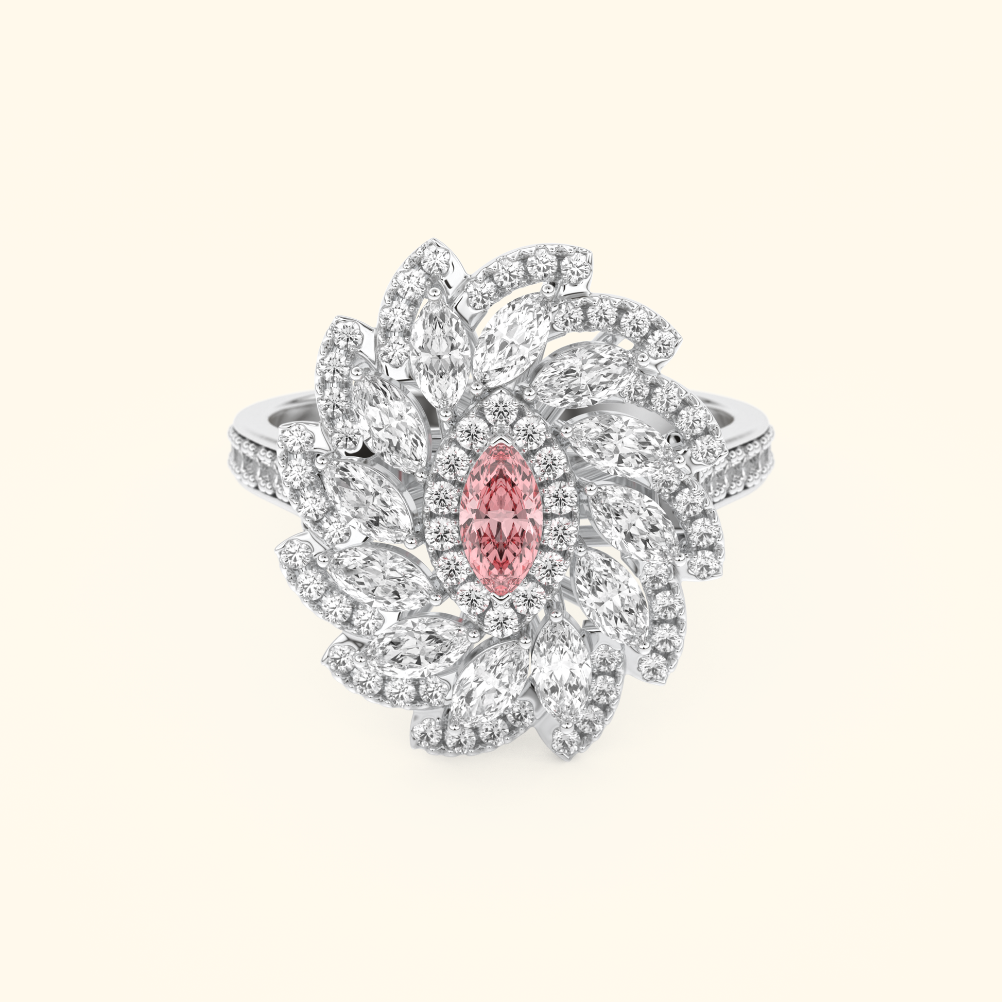 Marquise Moissanite Cluster Engagement Ring – 0.18 CT Center Stone with Pave Band in Solid Gold