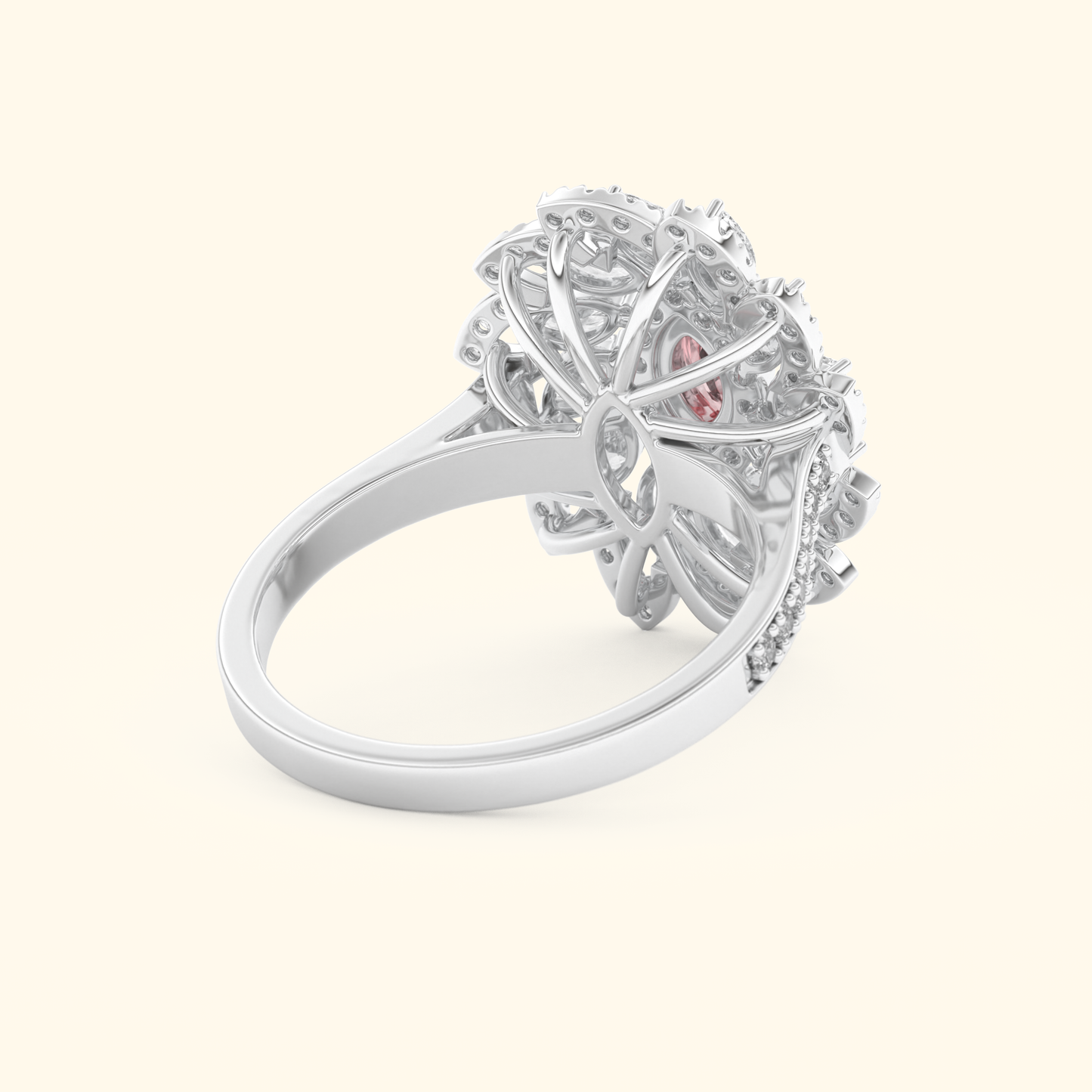 Marquise Moissanite Cluster Engagement Ring – 0.18 CT Center Stone with Pave Band in Solid Gold