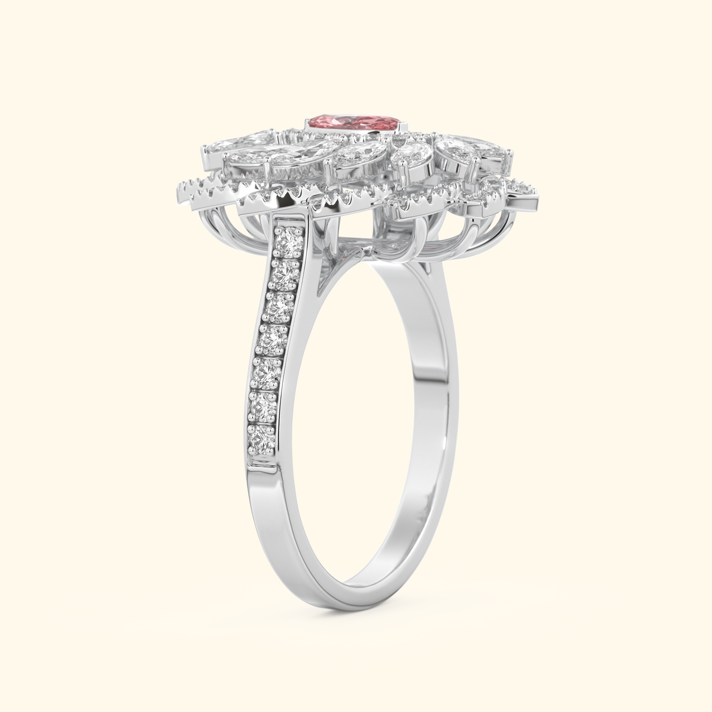 Marquise Moissanite Cluster Engagement Ring – 0.18 CT Center Stone with Pave Band in Solid Gold