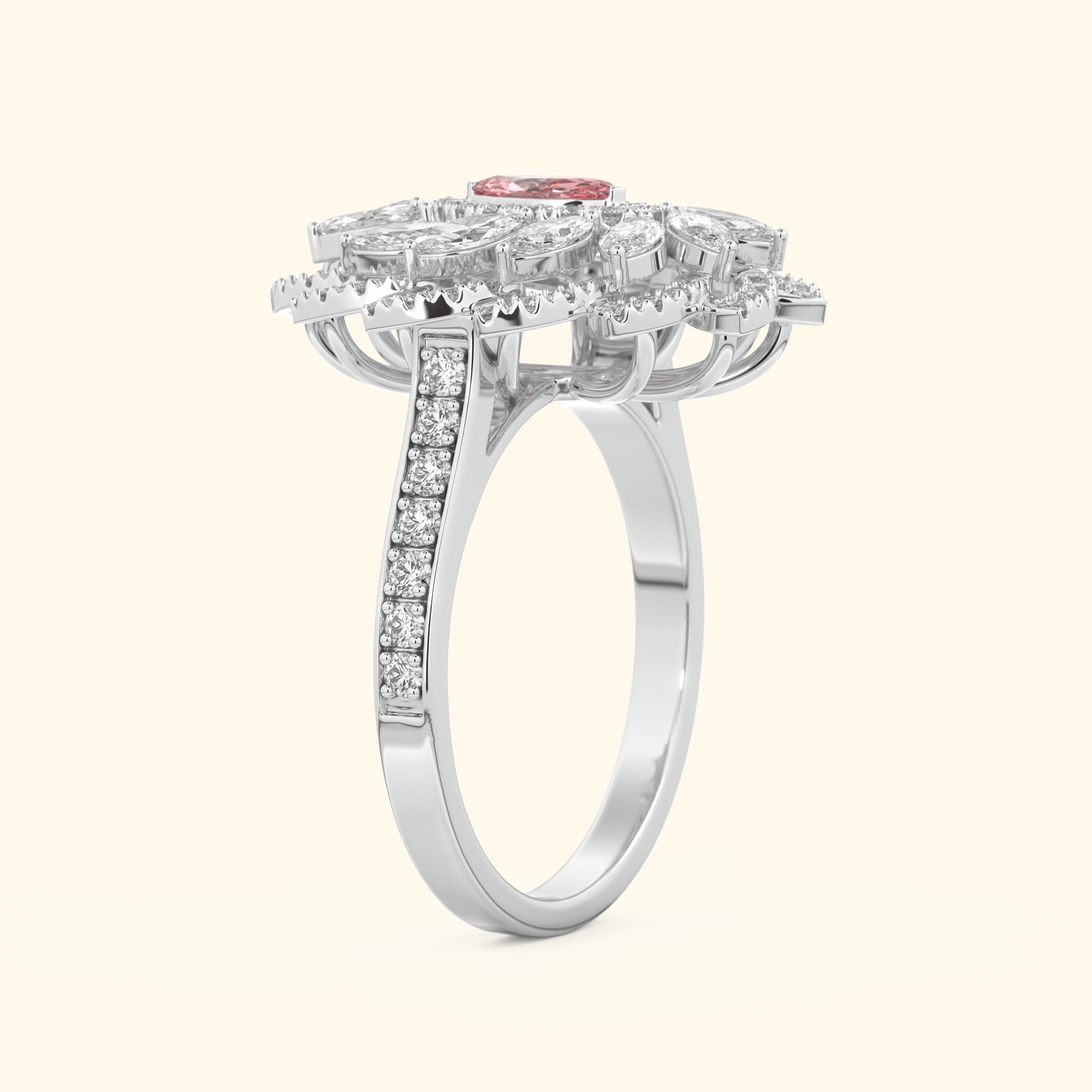 Marquise Moissanite Cluster Engagement Ring – 0.18 CT Center Stone with Pave Band in Solid Gold