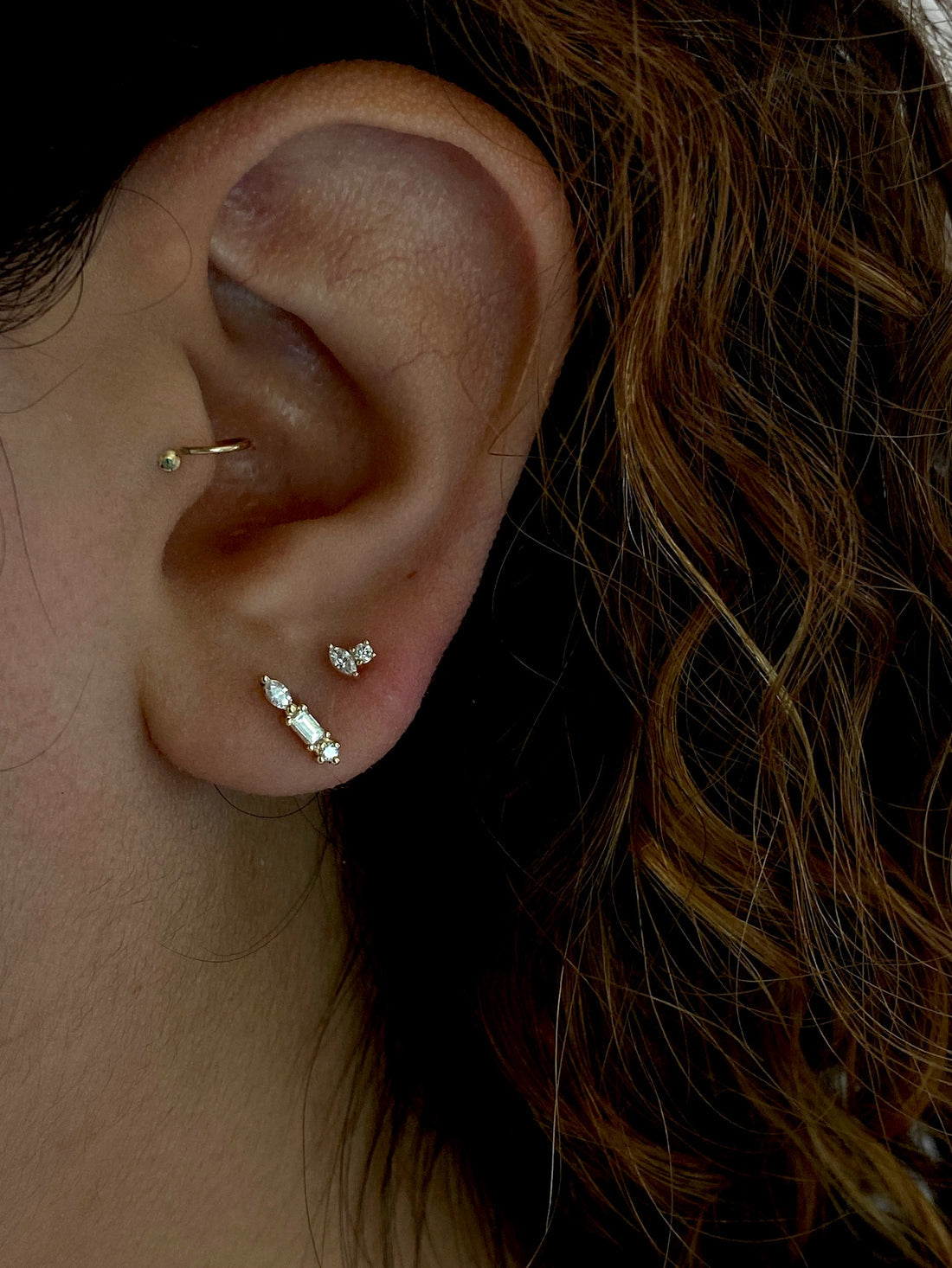 0.30 TCW Round, Marquise & Baguette Cut Moissanite Multi Stone Stud Earrings in Gold 2