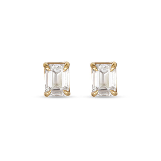 Stunning 2.0 CT Emerald Shape Moissanite Stud Earrings in Gold 1