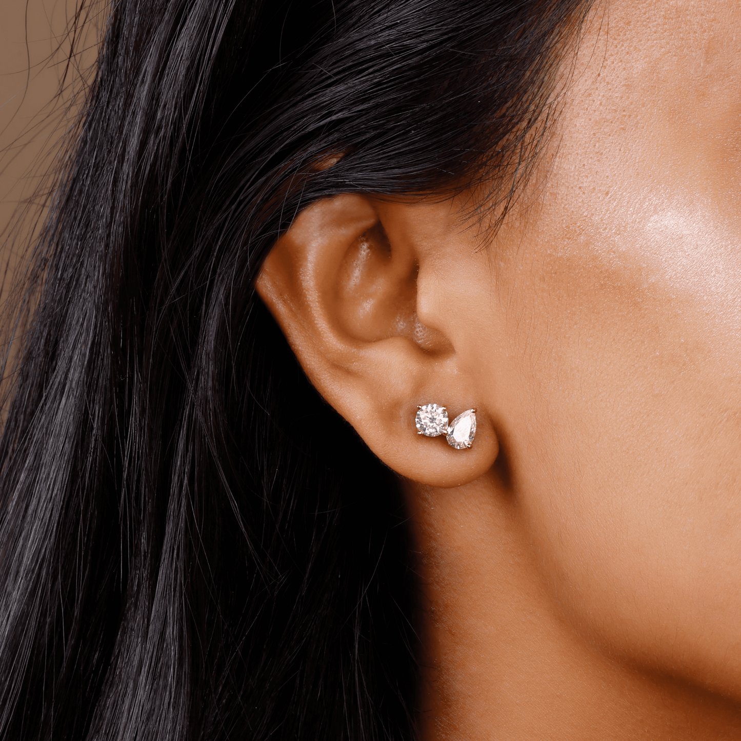 2.0 TCW Round & Pear Cut Moissanite Two Stone Earrings in Gold 2