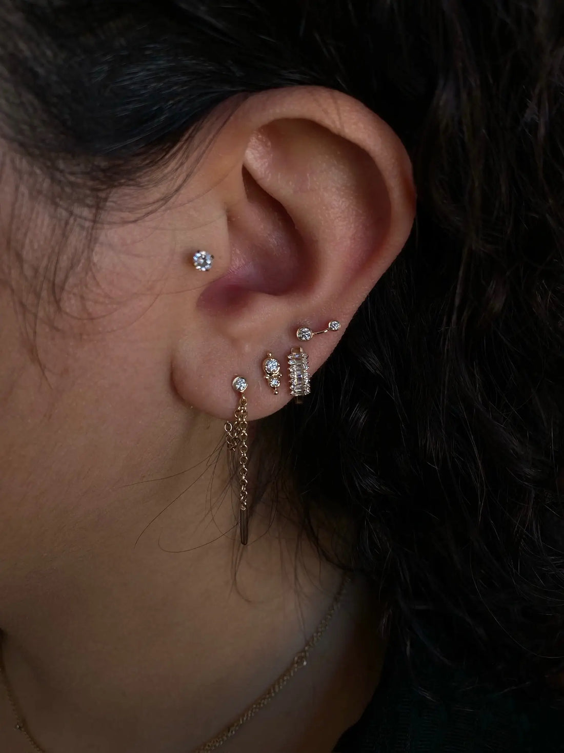 0.50 TCW Round & Baguette Cut Moissanite Hoops Earrings in Gold 2