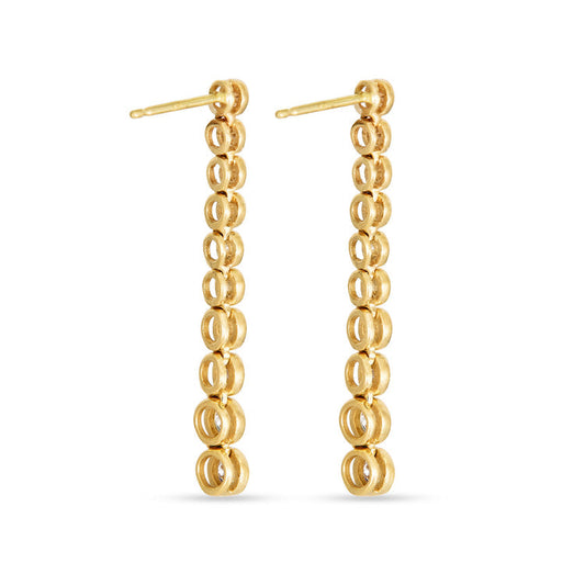 1.0 TCW Round Cut Moissanite Bezel Dangle Earrings in Gold 1