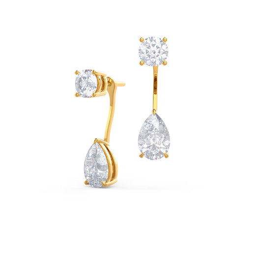 1.20 TCW Pear & Round Cut Moissanite Jackets Earrings in Gold 1
