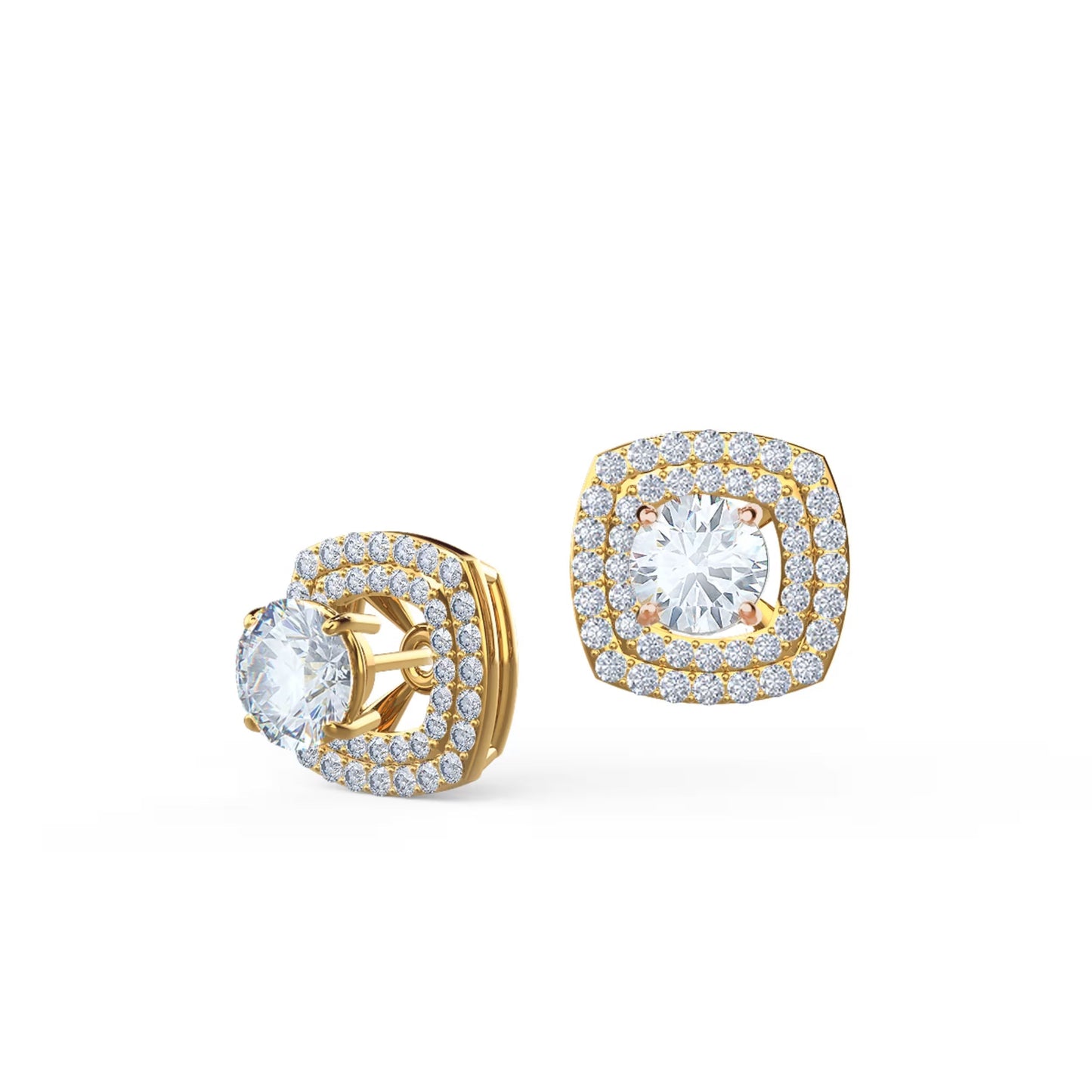 1.30 TCW Round Cut Moissanite Double Halo Stud Earrings in Gold 1