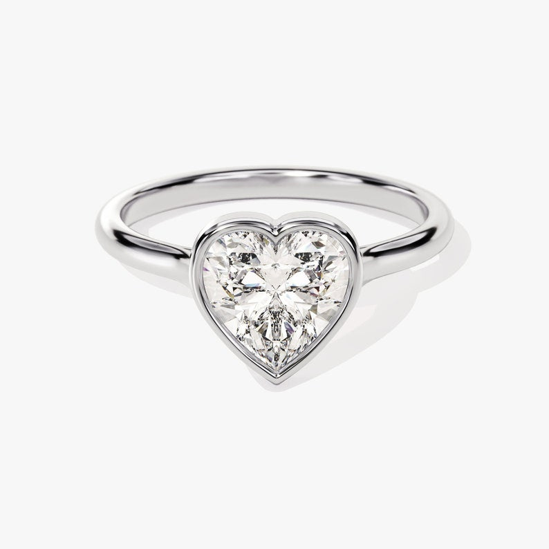 1.0 CT Heart Cut Bezel Solitaire Style Moissanite Engagement Ring