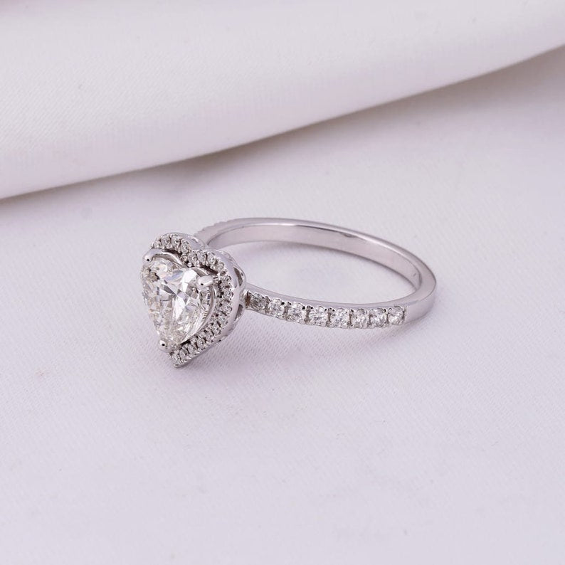 1.5 CT Heart Cut Halo Style Moissanite Engagement Ring