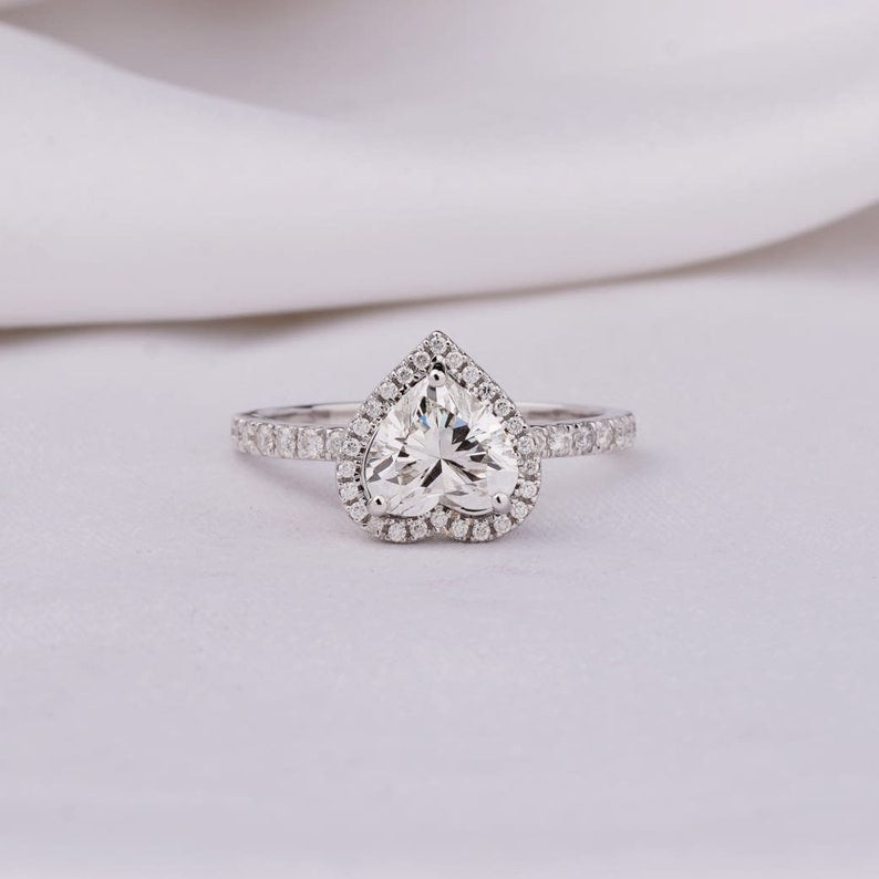 1.5 CT Heart Cut Halo Style Moissanite Engagement Ring