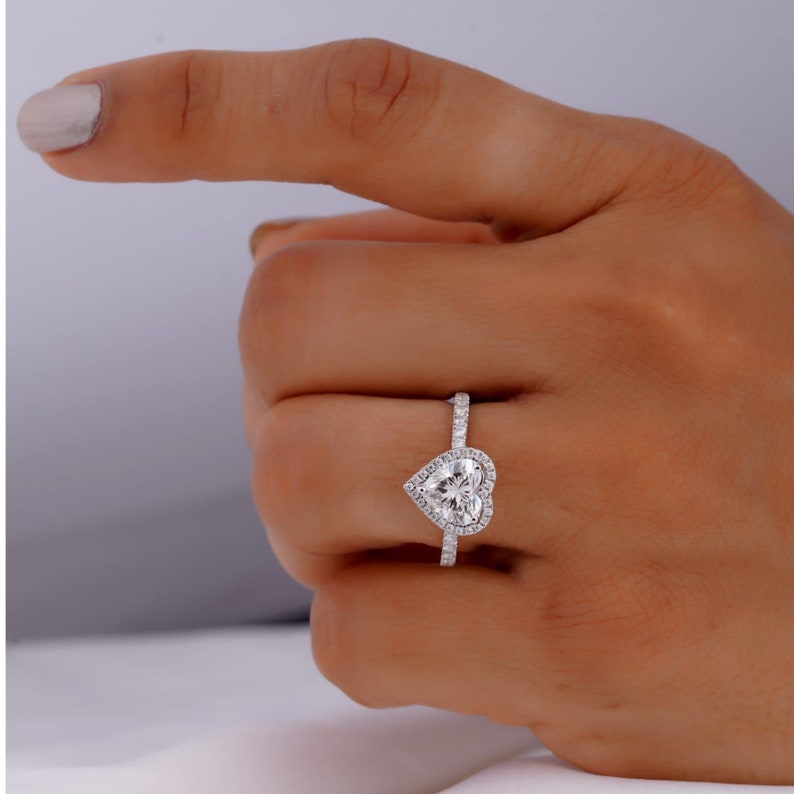 1.5 CT Heart Cut Halo Style Moissanite Engagement Ring