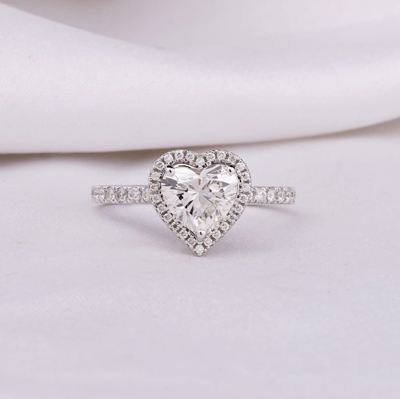 1.5 CT Heart Cut Halo Style Moissanite Engagement Ring