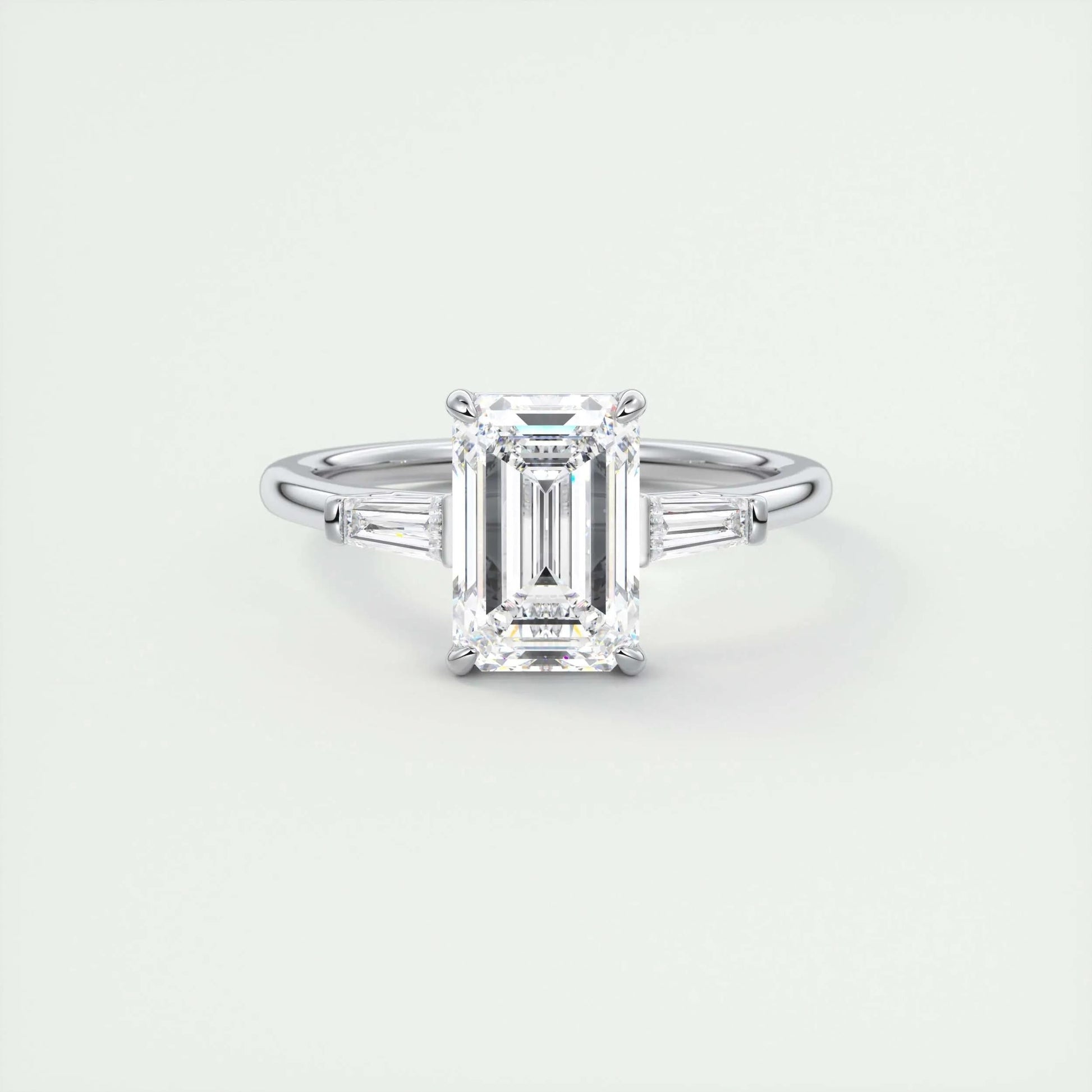 1.91 CT Emerald Cut Three Stone Moissanite Engagement Ring 1