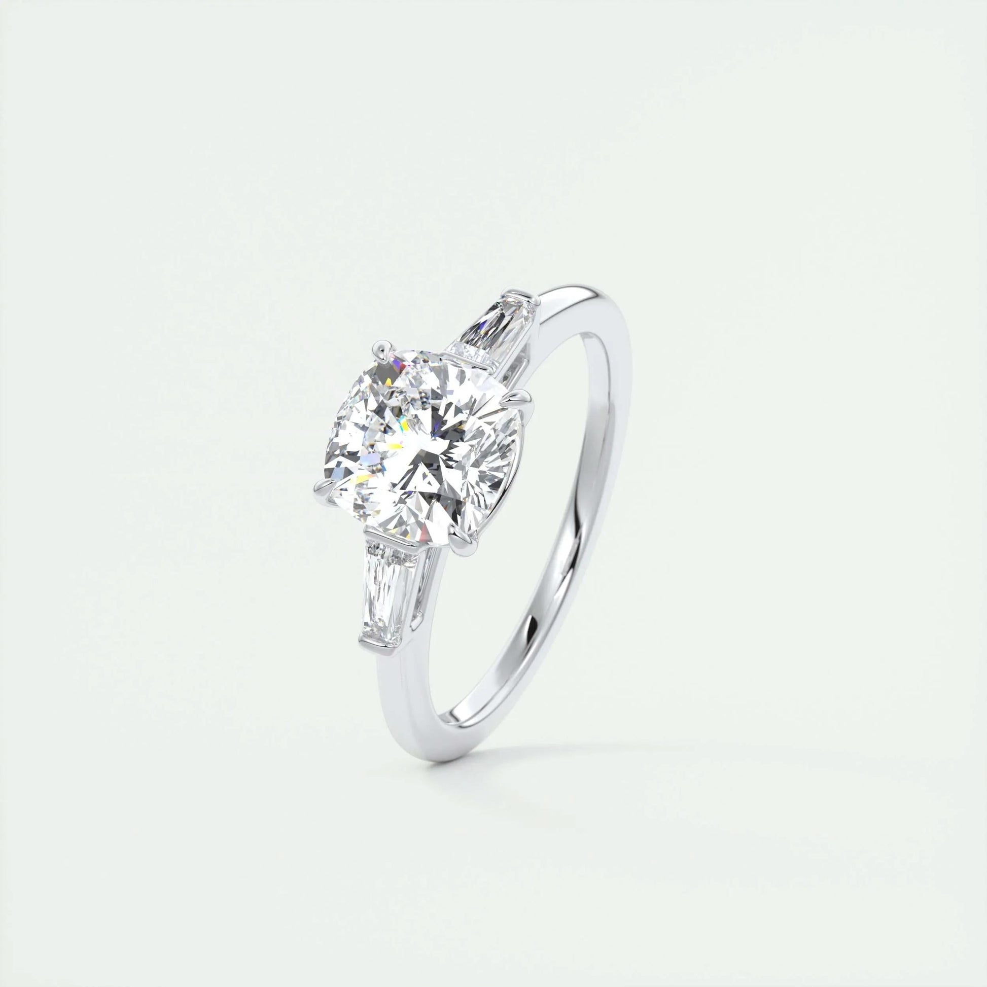 2.15 CT Cushion Cut Three Stone Moissanite Engagement Ring 4