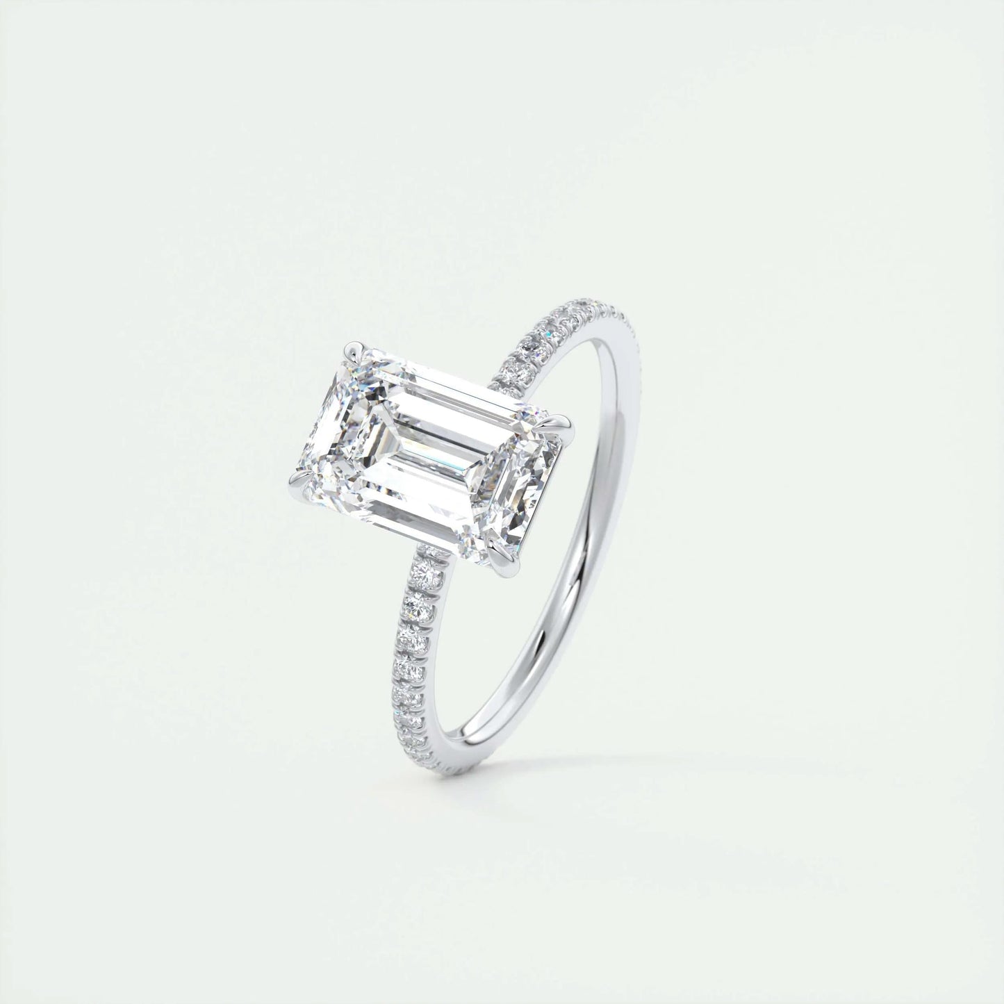 1.91 CT Emerald Cut Solitaire Pave Moissanite Engagement Ring 4