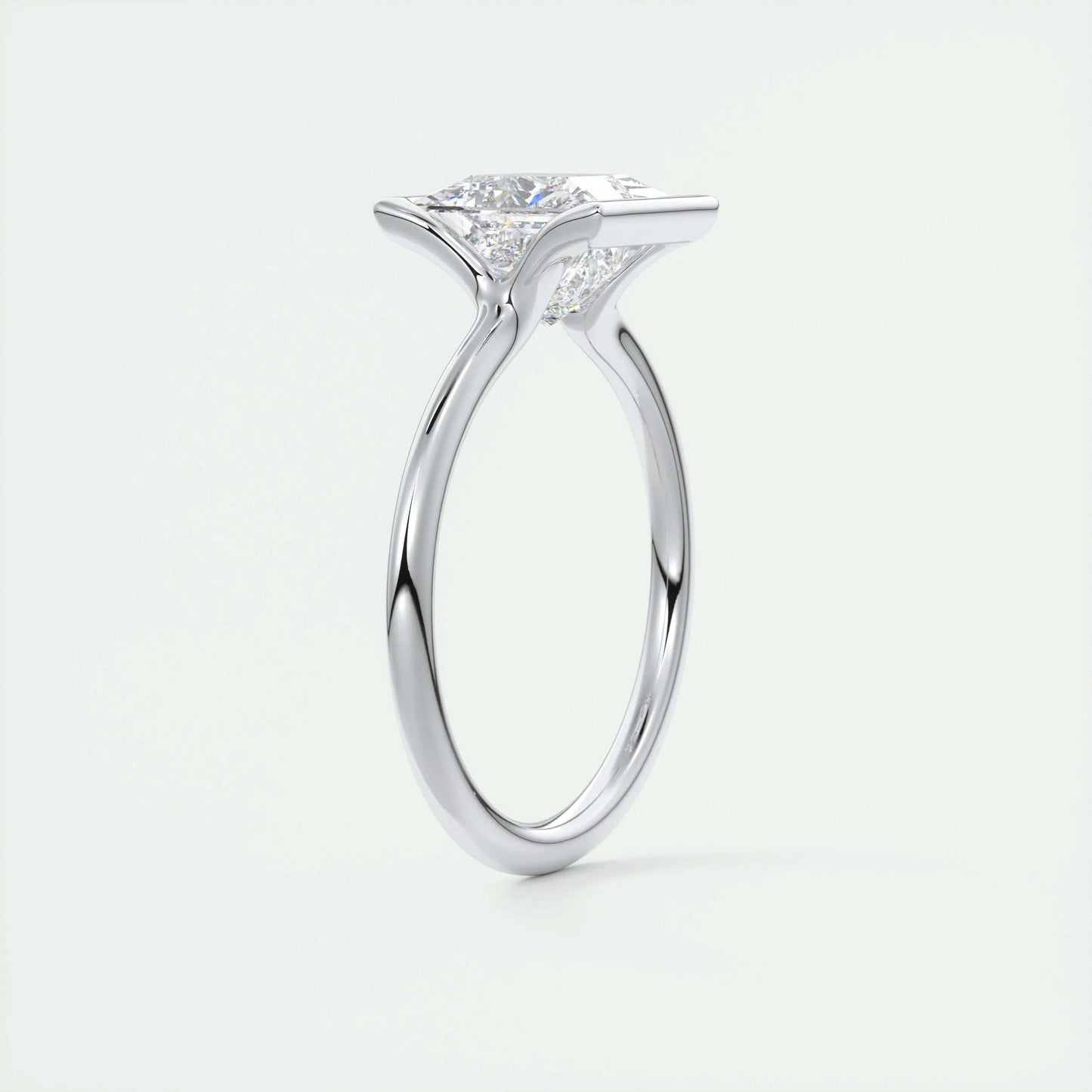 2.08 CT Princess Solitaire  Half Bezel Moissanite Engagement Ring 6