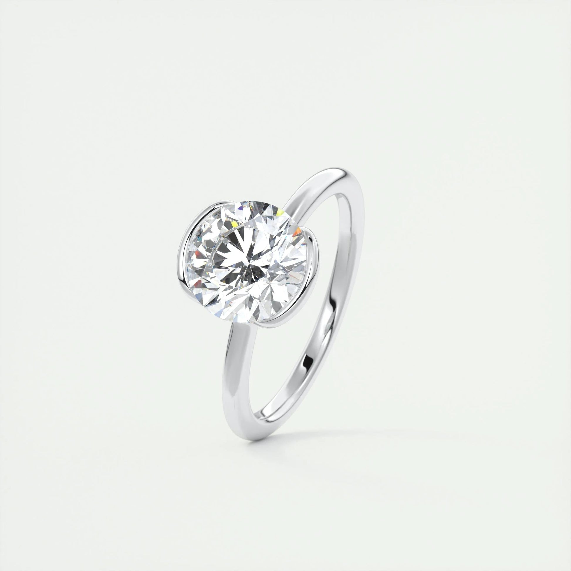 2.0 CT Round Cut Half Bezel Solitaire Moissanite Engagement Ring 4