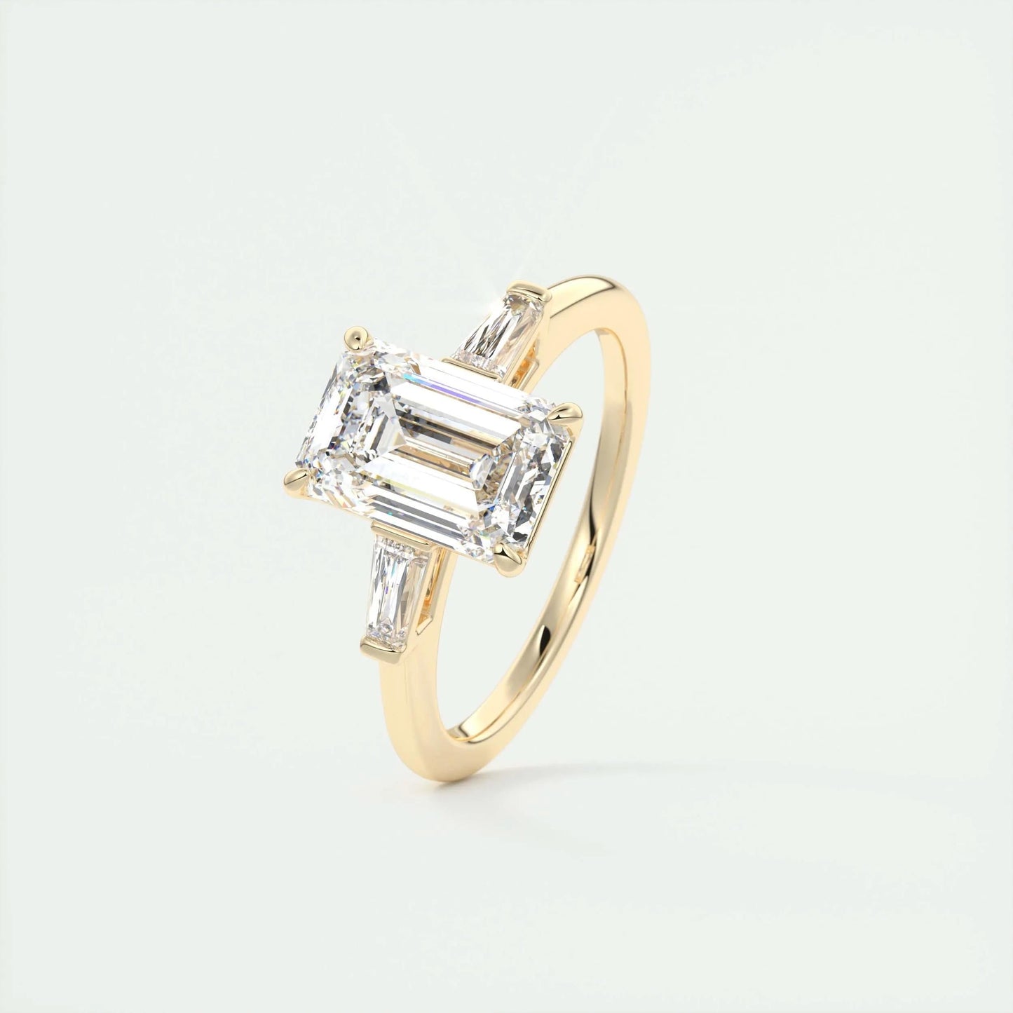 1.91 CT Emerald Cut Three Stone Moissanite Engagement Ring 12