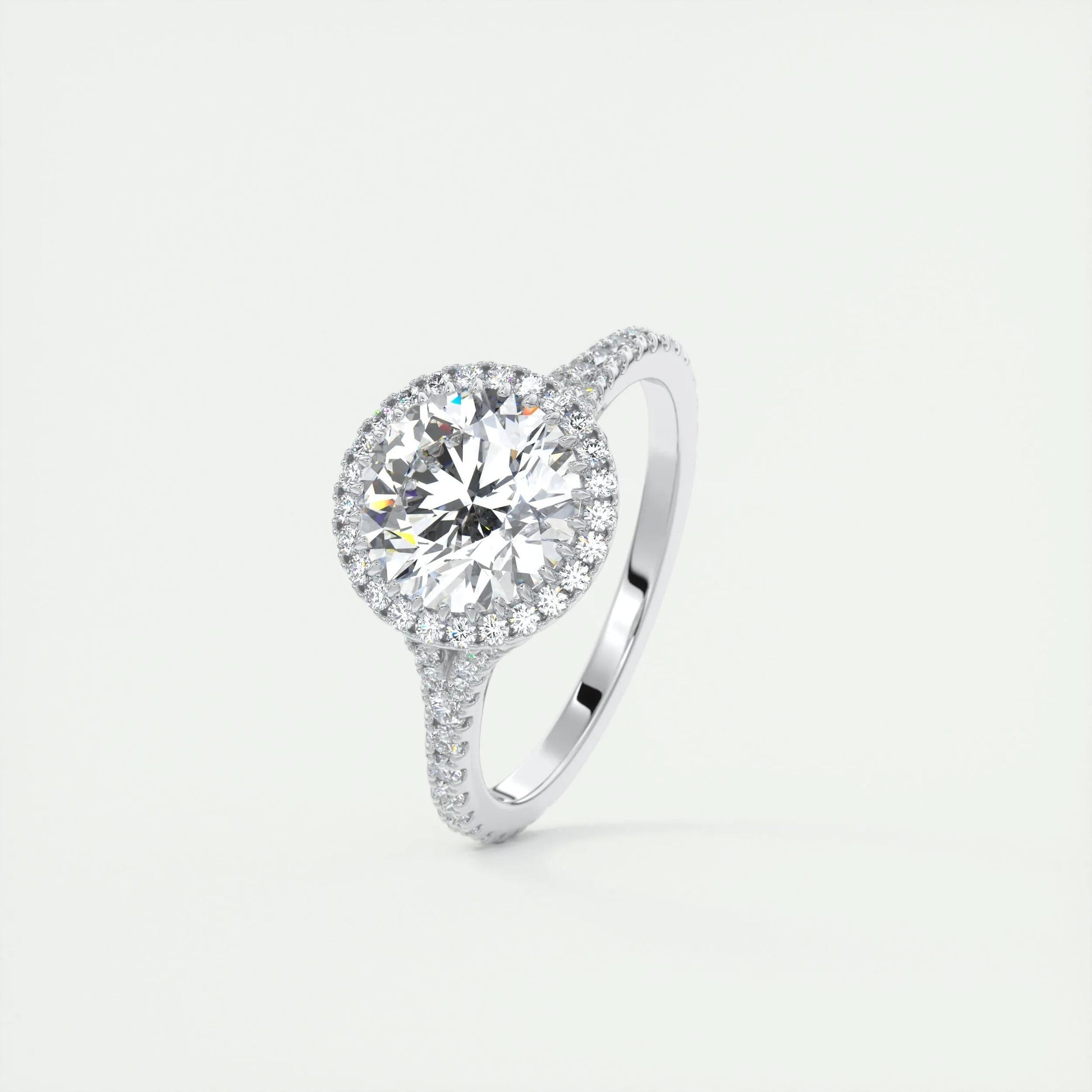 2.0 CT Round Halo Split Shank Moissanite Engagement Ring 4