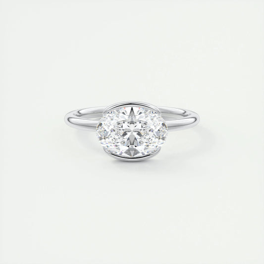 1.91 CT Oval Half Bezel Solitaire Moissanite Engagement Ring 1