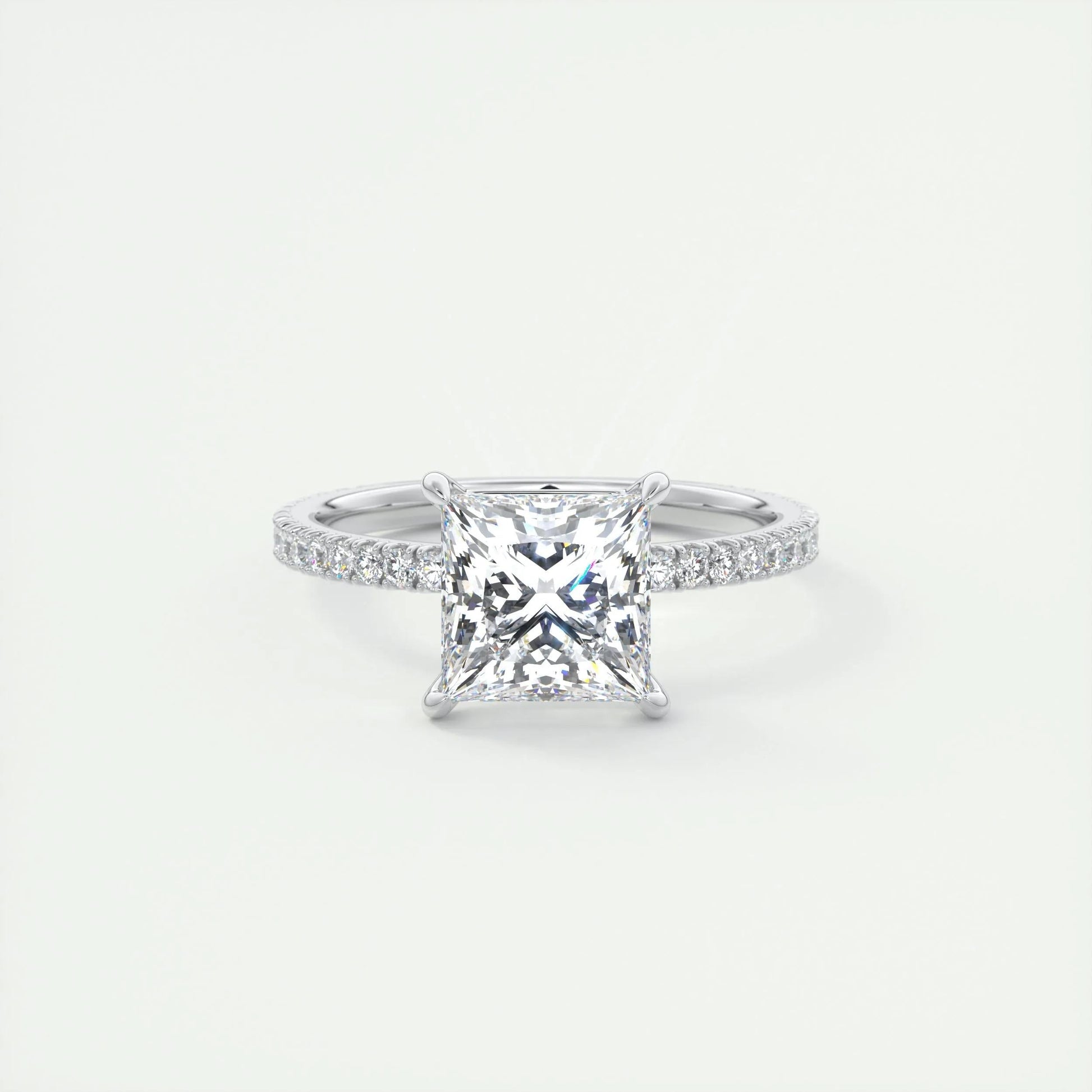 2.08 CT Princess Solitaire Pave Moissanite Engagement Ring 1