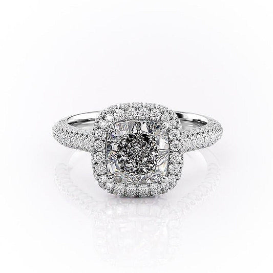 1.8 CT Cushion Cut Halo Triple Pave Setting Moissanite Engagement Ring 10