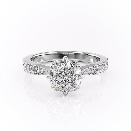 2.15 CT Cushion Cut Milgrain Pave Moissanite Engagement Ring 10