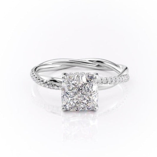 2.15 CT Cushion Cut Twisted Pave Band Moissanite Engagement Ring 10